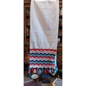 Wild Sage embroidery table runner white cotton 66" long fall colors